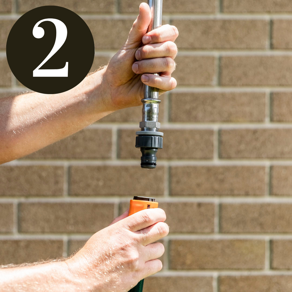 Connect to your garden hose. Harrison Set-N-Forget Bushfire Sprinkler requires no professional plumbing.